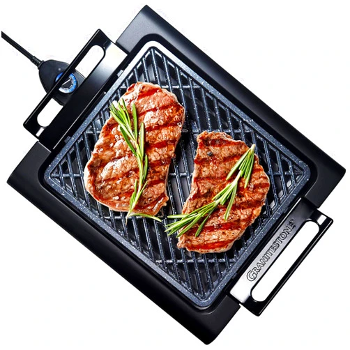 Granitestone Indoor Electric Smoke-Less Grill with Cool-touch handles and adjustable Temperature Dial, Nonstick, PFOA-Free, Black 16 x 14