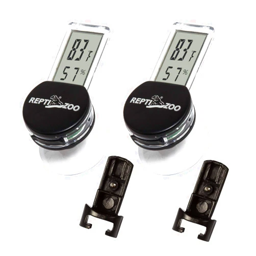 REPTI ZOO 2 Pack Reptile Terrarium Thermometer Hygrometer Digital Display Pet Rearing Box Reptiles Tank Thermometer Hygrometer with Suction Cup