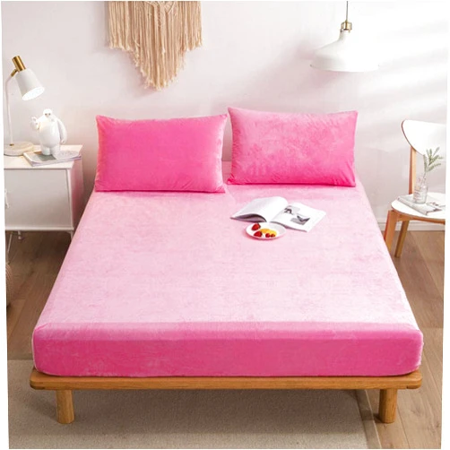 CFYCYHDZHT Extra Deep Fitted Bed Sheet,Warm and Comfortable Crystal Velvet Box Spring Bed Mattress Protector, Hotel Homestay Solid Color Fitted Sheets Pink 1 120200cm+15cm