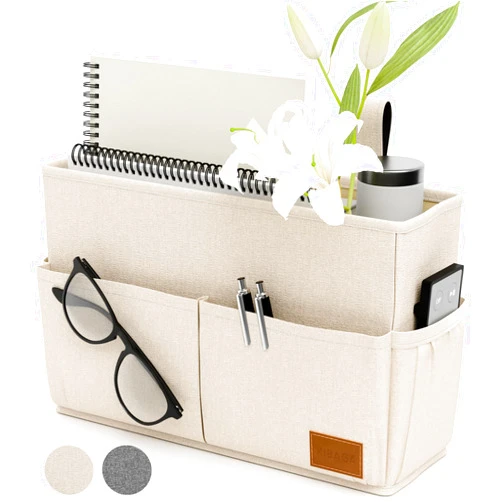 KIBAGA Large Bedside Caddy With Big Pockets And Bottle Holder to Easily Organize All Your Accessories - The Perfect College Dorm Room Storage Essential for Students - Fits All Hospital Beds & Wheelchairs
