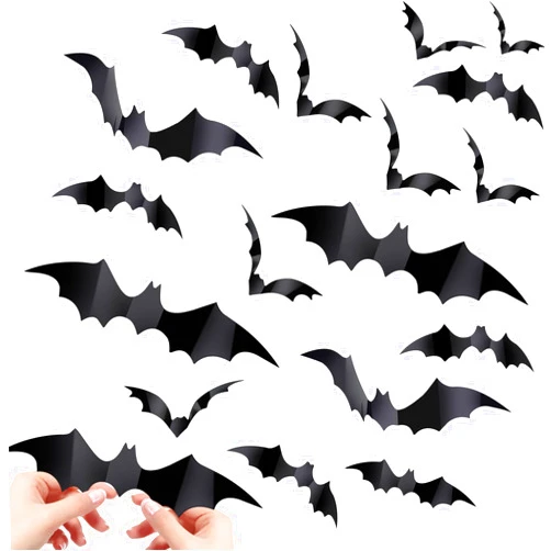 Yonmut 60PCS Halloween Decorations, 4 Different Sizes Realistic Waterproof PVC Black 3D Scary Bats Decor Stickers for Home Decor Wall Decal Indoor Hallowmas Party Supplies.