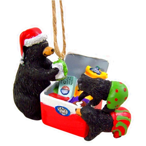 Wowser Cast Resin Mama and Baby Bears with Cooler Hanging Christmas Tree Ornament, 3 1/4 Inch