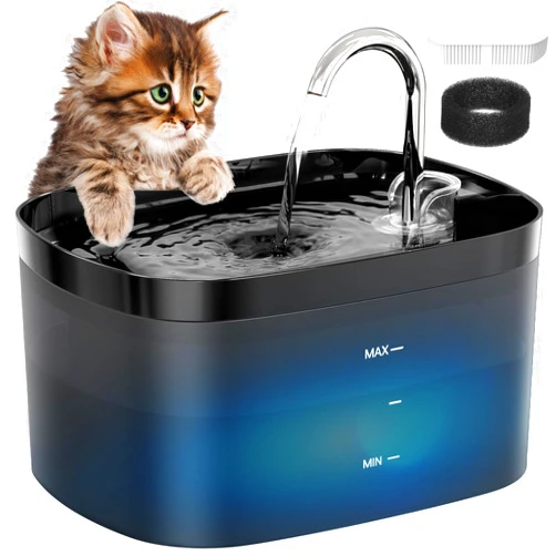 Petilog Cat Water Fountain, 84OZ/2.5L Cat Fountain, Super Silent Pet Water Fountain, Activated Carbon Filter, Translucent Pet Water Dispenser Suitable for Multiple Pets Family (Black)