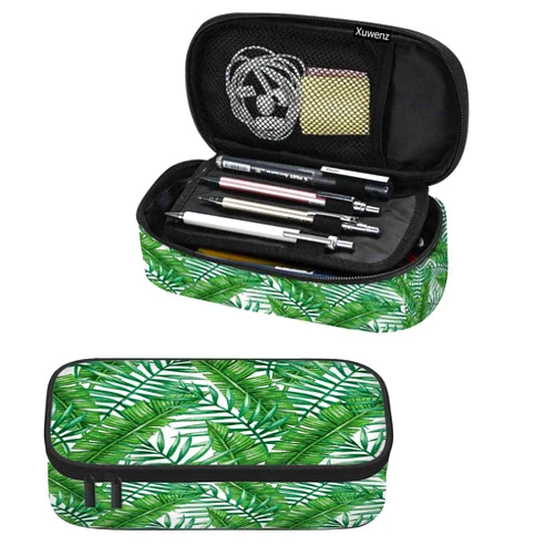 Xuwenz Palm Leaves Pencil Case Green Tropical Plant Pencil Bag Pen Markers Pouch Holder Organizer for Boy Girl School Students
