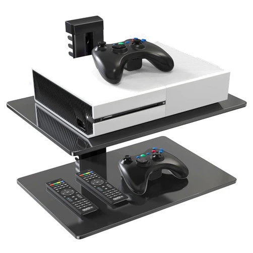 PERLESMITH Floating AV Shelf Double Wall Mount TV Shelf - Holds up to 17.6lbs - DVD DVR Component Shelf - Perfect for Xbox, Projector, WiFi Router, Game Console and Cable Box, PSDSK2