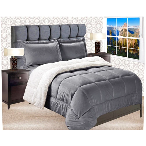 Elegant Comfort Premium Quality Heavy Weight Micromink Sherpa-Backing Reversible Down Alternative Micro-Suede 3-Piece Comforter Set, Queen, Grey