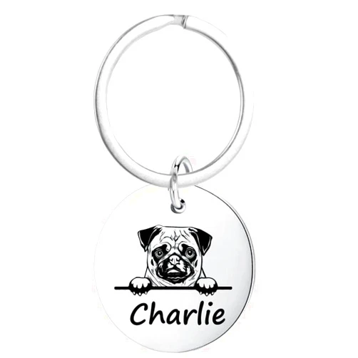 Infinity Collection Pug Gifts, Personalized Pug Keychain, Custom Engraved Dog Keychain, Memorial Keepsake for Dog Mom and Dad