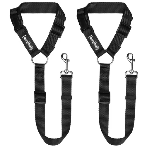 Paws Pawty PawsPawty 2 Pack Headrest Dog Car Safety Seat Belt Adjustable Nylon Fabric Car Leash Vehicle Seatbelts Harness for Dogs 2-in-1 Leash and Restraint