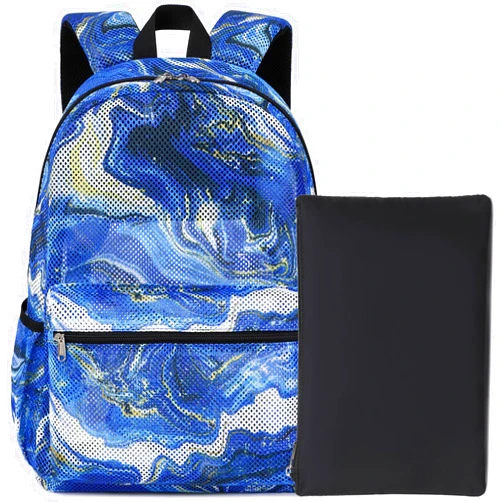 Meisohua Mesh Backpack for Boys Girls Marble Blue Middle School Backpack for Boys Girls 2 in 1 Set See Through Casual Backpack for Teen Boys Girls