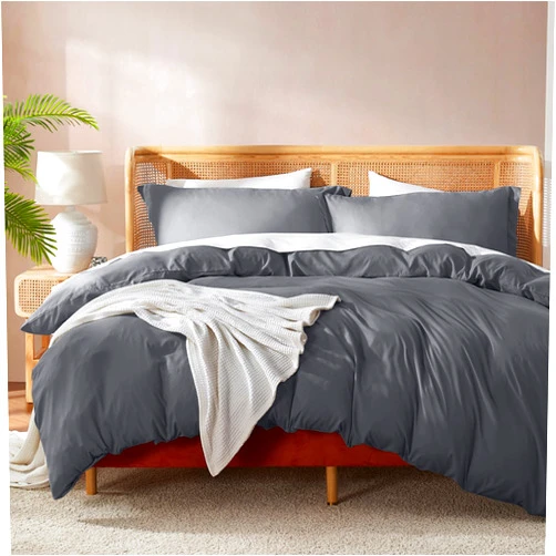Nestl Dark Grey Duvet Cover Queen Size - Soft Double Brushed Queen Duvet Cover Set, 3 Piece, with Button Closure, 1 Duvet Cover 90x90 inches and 2 Pillow Shams