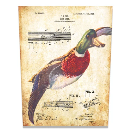 Inspirational Wall Art Co. Duck Call Patent - Vintage Rustic Duck Hunting Wall Decor 8x10 Unframed Art Poster Print - Mallard Hunting Ad Decorations for Bar, Man Cave, Cabin, Lodge - Hunting Gifts for Men, Boys and Hunters