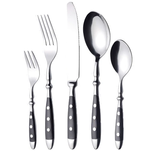 GRÄWE cutlery set for 6 persons made of stainless steel, Heavy, Rustic, Table cutlery set 30 pieces, Forged cutlery with black handles - Nuremberg series
