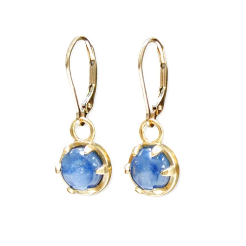 Mark Poulin Kyanite Earrings - Prong Set Gold Dipped Gemstone Dangle Earrings - Blue Lever Backs for Women and Girls