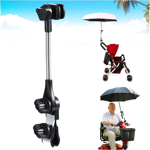 WISFISSH Umbrella Holder for Stroller Chair, 360° Adjustable Clip On Umbrella Attachment, Universal Umbrella Clamp Mount for Golf Cart, Wheelchair, Beach Chair, Camping Chair Outdoor Auto Scooter