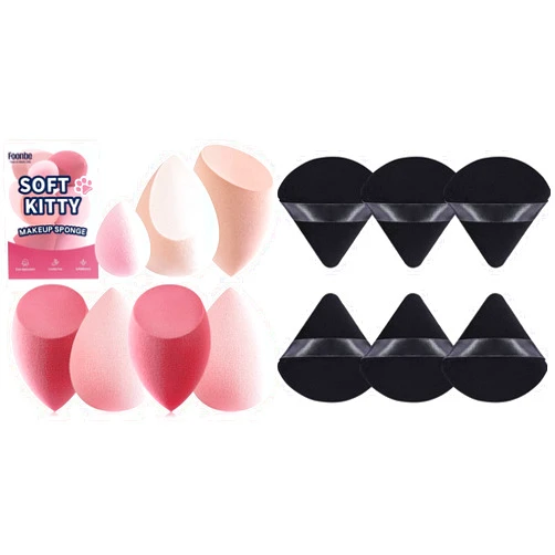 Foonbe Makeup Sponges 7 Pcs & 6 Pcs Triangle Powder Puff Black