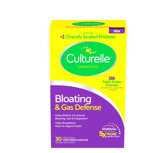 Culturelle Bloating & Gas Defense, Digestive Enzymes & Probiotics for Digestive Health, 30 Capsules, Supports Occasional Indigestion & Discomfort