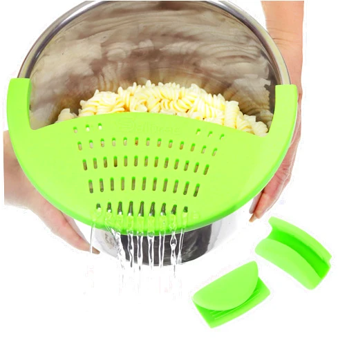 Salbree Silicone Snap Strainer fits the 6qt Instant Pot and Snaps to the 6 quart Instapot Pressure Cooker Inner Pan Small Mitts Set Included, for Straining Vegetable and Ground Beef Grease (green)