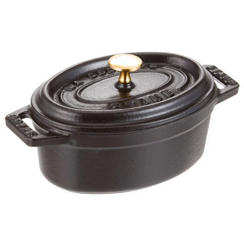 staub La Cocotte Oval 40500-111 Mini Pico Cocotte Oval Black 40500-111 Small Two-Handed Cast Enameled Pot