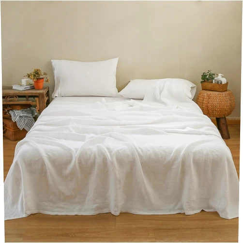Simple&Opulence Linen Sheet Set with Embroidery Washed and Linen Pillow Shams Basic Style