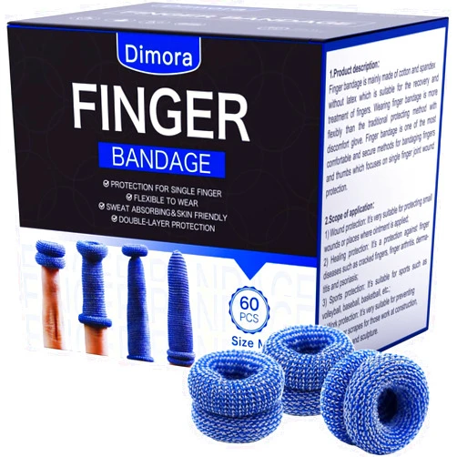 Dimora Finger Cots, Pack of 60 (Medium Size) Finger Protectors, Breathable Bandages for Wound Care, Stretchy Sleeves for Gardening, Fitness and Cargo Handling, Blue