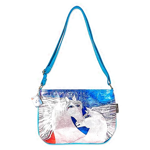 Zeckos Laurel Burch Ivory Mares E/W Foiled Crossbody Tote Handbag Purse
