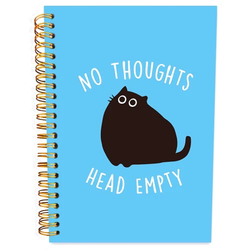 ISANOU Funny Black Cat Notebook,No Thoughts Head Empty Lined Spiral Notebook Hardcover,College Ruled Notebook,Office School Journal Notebook for Work,5.5x8.3 Inch,Gifts for Women Teacher Student