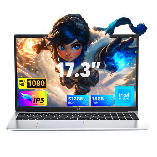 MALLRACE 2024 Newest Laptop,17.3-Inch FHD Display Laptop with Quad Core-12th Alder Lake N97(Up to 3.6GHz), 16GB RAM 512GB ROM Traditional Laptop Computer, 6000Mah Battery,Silver