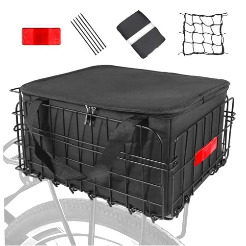 Lunies Bike Basket Rear, Folding Bicycle Basket with Removable Waterproof Liner Bag, Rear Bike Cargo Rack, Bike Accessories Frame Basket for Adult Women Men Carrying Dogs,Pet,Grocery,Quick Release Design