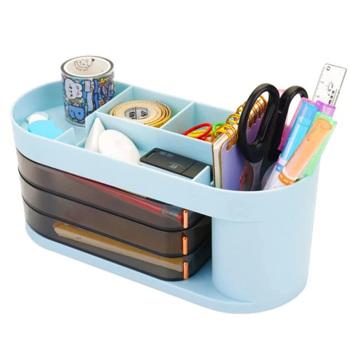 PurpleWillow Desktop Storage Organizer, Office storage box, Pen Pencil Card Box Holder, Desktop Organizer for Home, Office Supplies, Vanity Tabl (wathet)