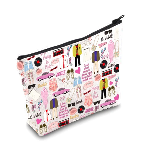 LEVLO Pretty In Pink Travel Cosmetic Bag 80's Fashion Candles Movie Storage Case Women Party 80's Pop Culture Gift (Pretty In Pink)