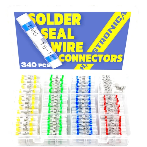 Haisstronica 340PCS Solder Seal Wire Connectors-haisstronica Marine Grade Heat Shrink Wire Connectors-Butt Splice Wire Terminals for Marine,Electrical with Corrosion and Weatherproof(5Colors/5Sizes)