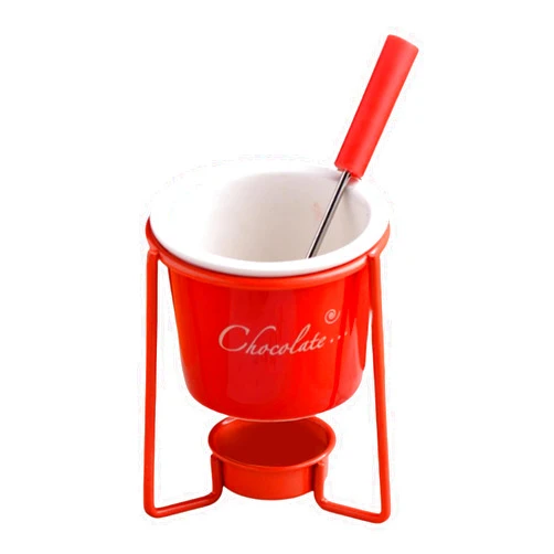 Amagogo Chocolate Fondue Pot Ceramic Hotpot Kitchen Appliances Melt Poter Tea Light Porcelain Melting Pot for Anniversary Party, Red