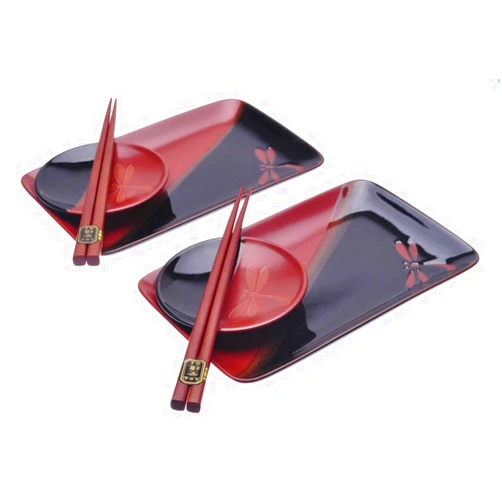 M.V. Trading Kotobuki 161-681 Suhi Set For Two, Black and Dark Red