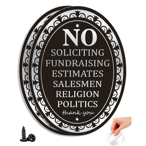 I-CowFun (2 Pack) Metal Self-adhesive No Soliciting Sign for House Door - 6