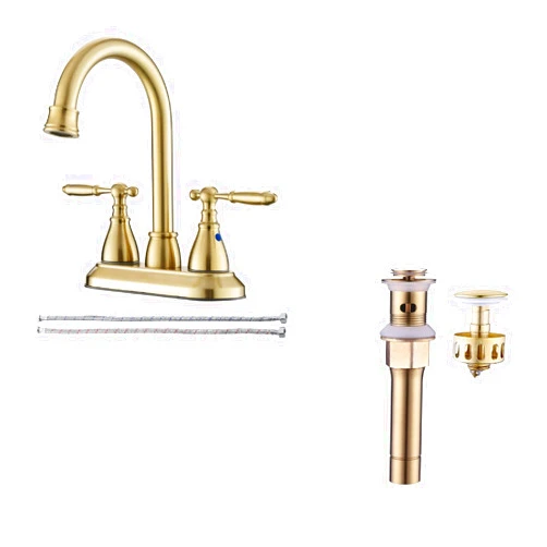 Besfocet Swivel Spout 2-Handle Bathroom Faucet Brushed Gold with Metal Pop-up Drain and cUPC Certified Water Supply Lines,4 Inch Centerest Bathroom Sink Faucet for 2 or 3 Holes Lavatory Sink