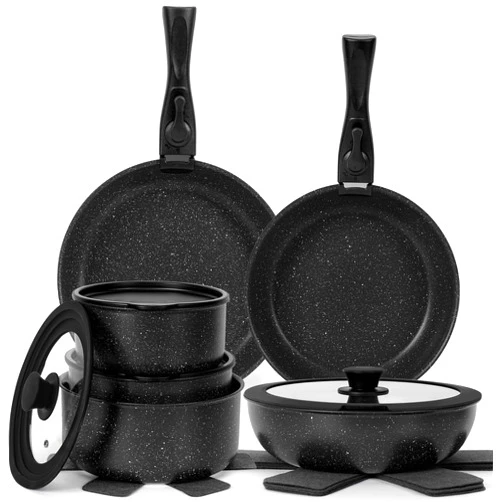 SODAY 17 Pcs Pots and Pans Set Non Stick, Cookware Sets with Detachable Handle, Nonstick RV Kitchen Cooking Tools Removable Handles, Oven Safe, Induction Fast, Stackable Induction Cookware, Black