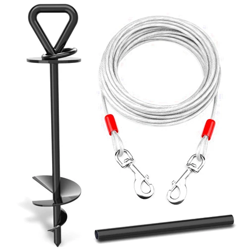 Meegood 25 ft Dog Tie Out Cable and Stake - Durable & Sturdy Dog Yard Leash and Stake for Small Medium Large Dogs Up to 125lbs No Tangle Dog Leads for Yard Camping Outside (25ft - 125lbs, Black)