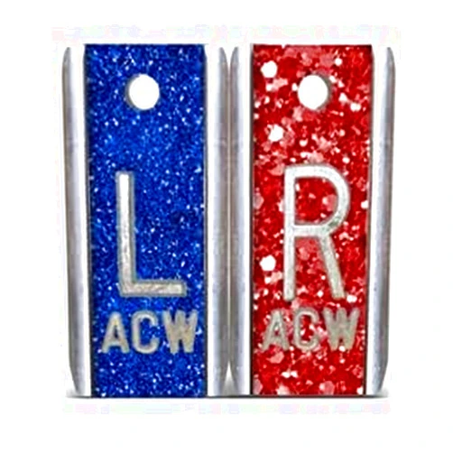Colortrieve X-Ray Markers (Aluminum) - Blue/Red Glitter, Left & Right Set, 1/2
