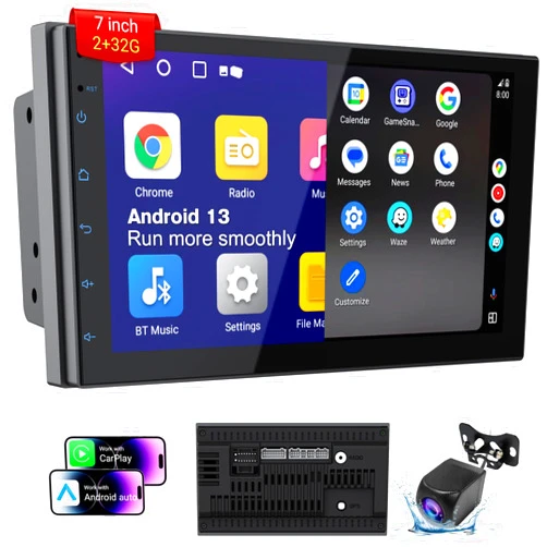 Haudio Wireless Double Din Car Stereo CarPlay Radio Screen for Car Audio Receivers，7