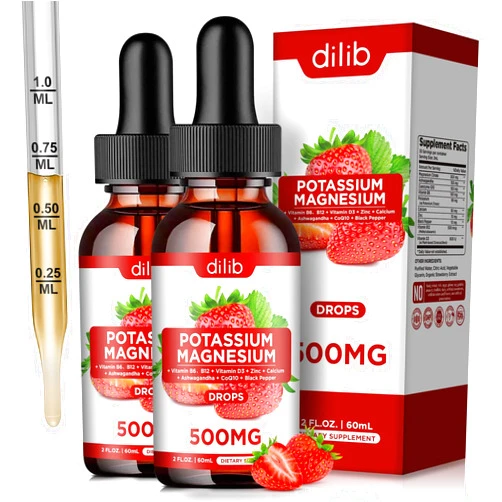 Dilib Potassium Magnesium Citrate Supplement, Liquid Magnesium Citrate Drops 500mg with Ashwagandha, Calcium, Zinc, Vitamin D3, B6, B12, CoQ10 - Support Calm & Bone & Muscle & Immune Health Vegan 2 Pack