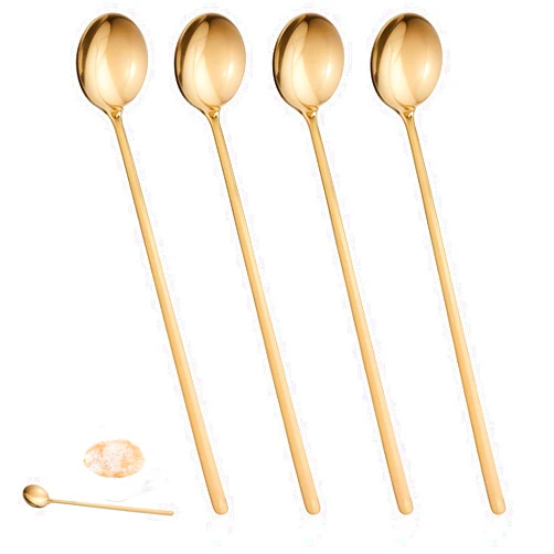 SynHHergyx 4 Pack Gold Coffee Spoons Stirring Spoons Long Tea Spoons Coffee Mixing Spoons 6.7 Inches Gold Espresso Spoons for Coffee Bar Gold Ice Teaspoons Stainless Steel Cocktail Mixing Spoons