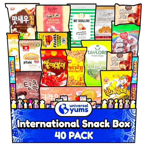 Universal Yums International Snack Box | Variety Pack of Unique Halloween Candy, Chocolates & Snacks From Around The World | Foreign Snacks for Halloween Basket & Halloween Treat Bags, 40 Exotic Snacks