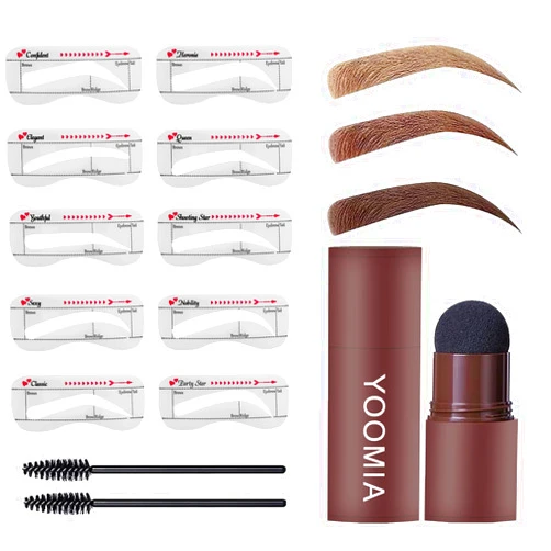 YOOMIA Eyebrow Stamp Stencil Kit, Eyebrow Stamp with 20 Reusable Thin & Thick Brow Stencils Eye Brow Shaping Kit, Long-lasting, Waterproof (Light Brown）