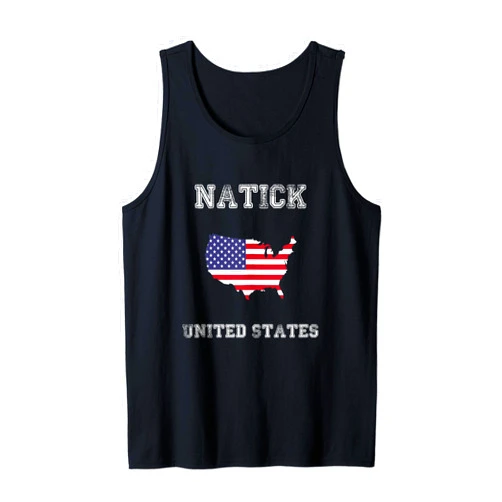 Natick United States Vintage Retro Flag Souvenirs Natick United States Vintage United States Flag Map Design Tank Top