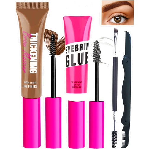 LYSdefeu Waterproof Tinted Brow Gel Kit-Brunctte Thickening Eyebrow Mascara Gel & Clear Setting Brow Glue,Brow Filler Dye Brow Lift Fast Sculpt,Long Lasting Eye Makeup for Women,Light Medium Dark Brown-Set 06