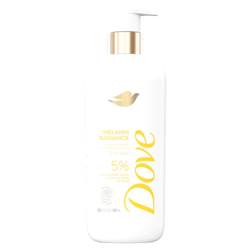 Dove Body Wash Melanin Radiance Nourishes for restored radiance 5% pro-ceramide serum with nourishing oil blend 18.5 oz