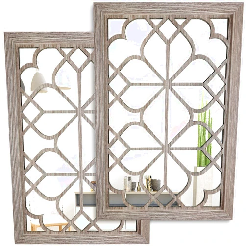 Wocred Set of 2 Rectangular Wall Mirror,Gorgeous Rustic Farmhouse Accent Mirror,Barn Wood Color Entry Mirror for Bathroom Renovation,Bedrooms,Living Rooms and More(11”x15”)