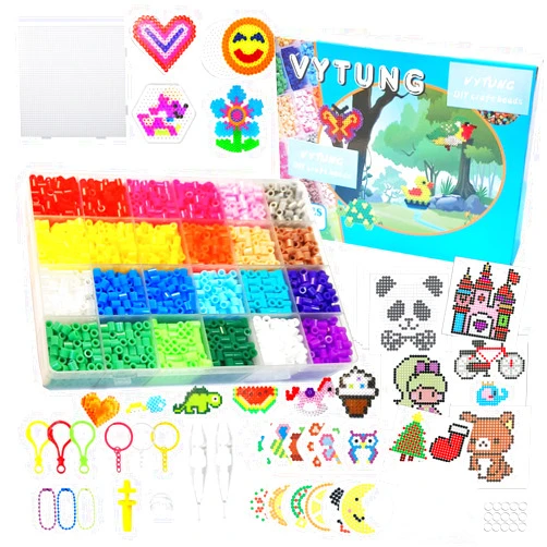Vytung Fuse Beads Kit 6500pcs Melty Beads with 202 Patterns 4 Pegboards 2 Tweezers 2 Ironing Papers,5mm Iron Beads for Arts & Crafts