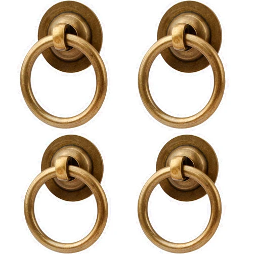RZDEAL 4 Pack Solid Antique Brass Cabinet Pulls Ring Drawer Pulls, Antique Style Kitchen Cabinet Handles Pulls Vintage Pulls Brass Drawer Handles for Cabinets