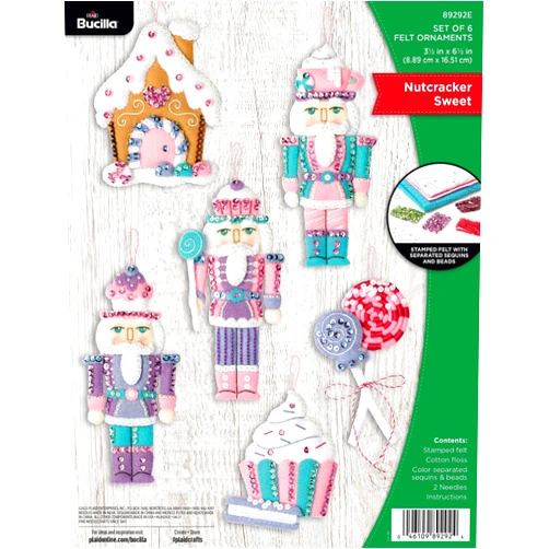 Bucilla Felt Applique 6 Piece Ornament Making Kit, Nutcracker Sweet, Perfect for DIY Arts and Crafts, 89292E